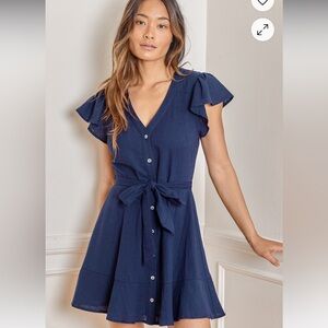 Navy Blue Ruffle Sleeve Dress